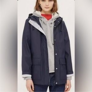 Topshop rain jacket navy with striped lining Sz 6